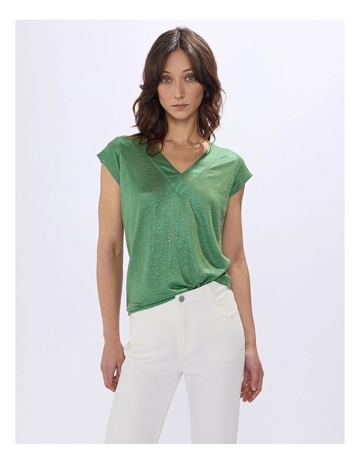Afterglow Foil Linen Tee in Cactus Green image 2