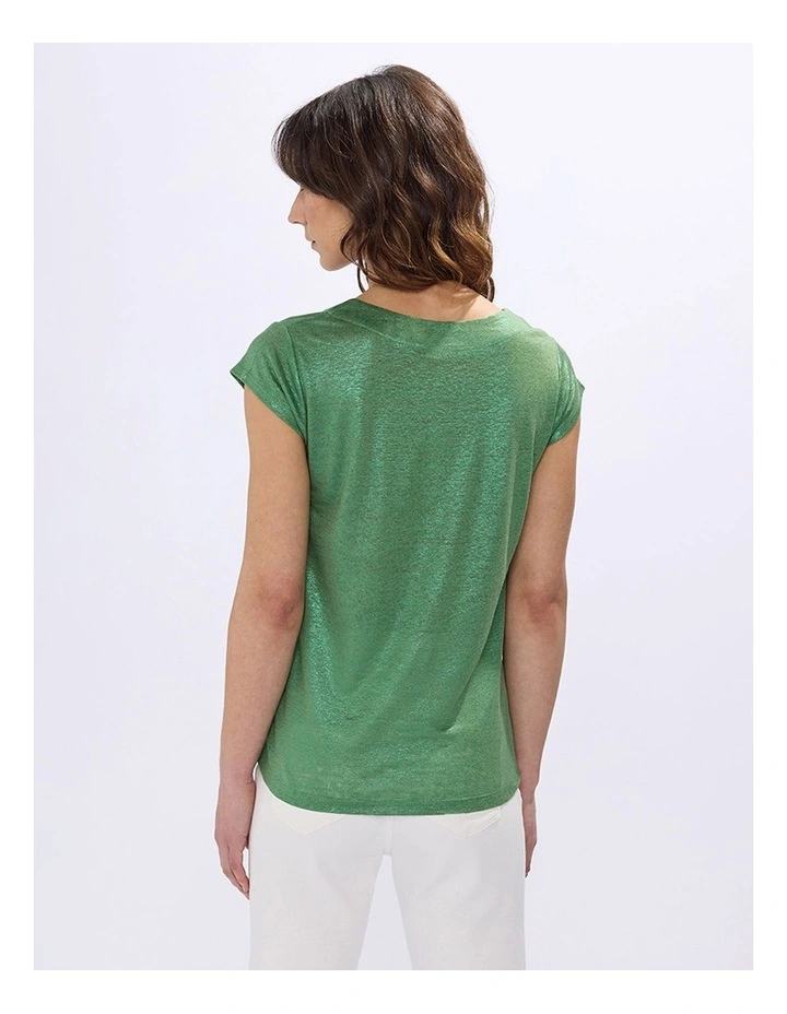 Afterglow Foil Linen Tee in Cactus Green image 3