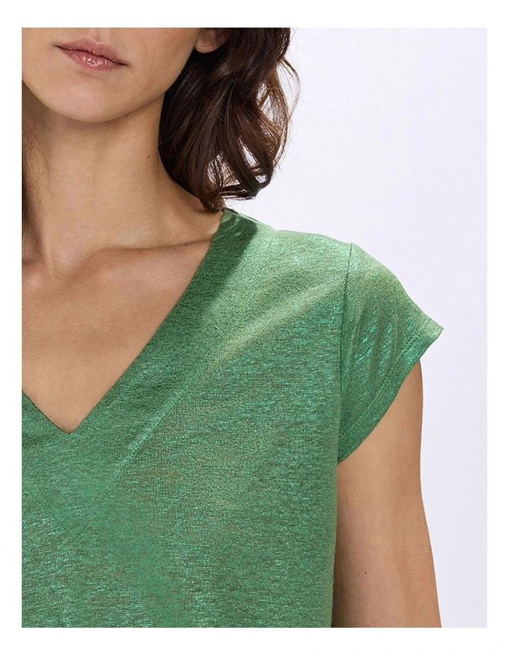 Afterglow Foil Linen Tee in Cactus Green image 4