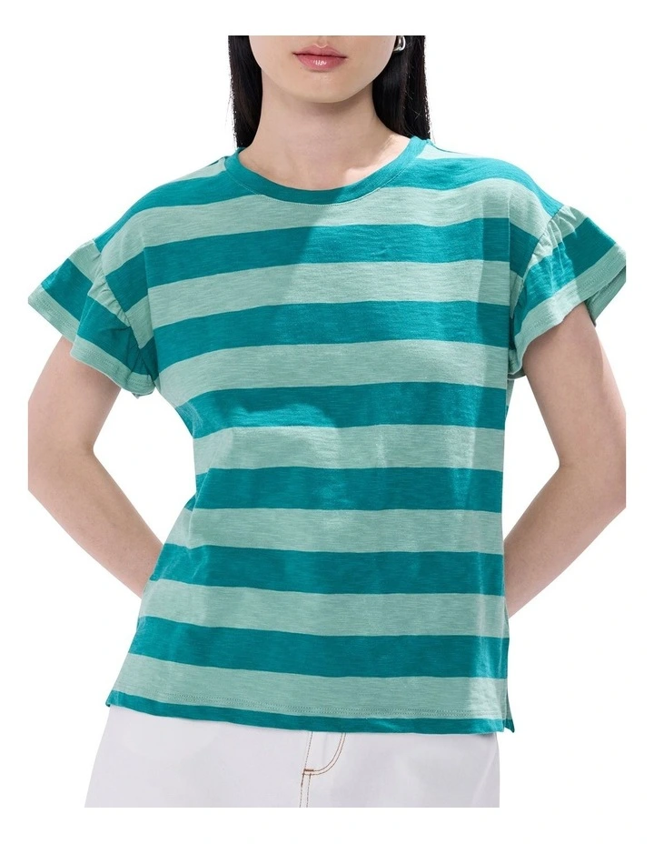 Lucinda Stripe Cotton Tee in Green Stripe image 1