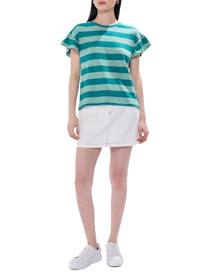 Lucinda Stripe Cotton Tee in Green Stripe image 2