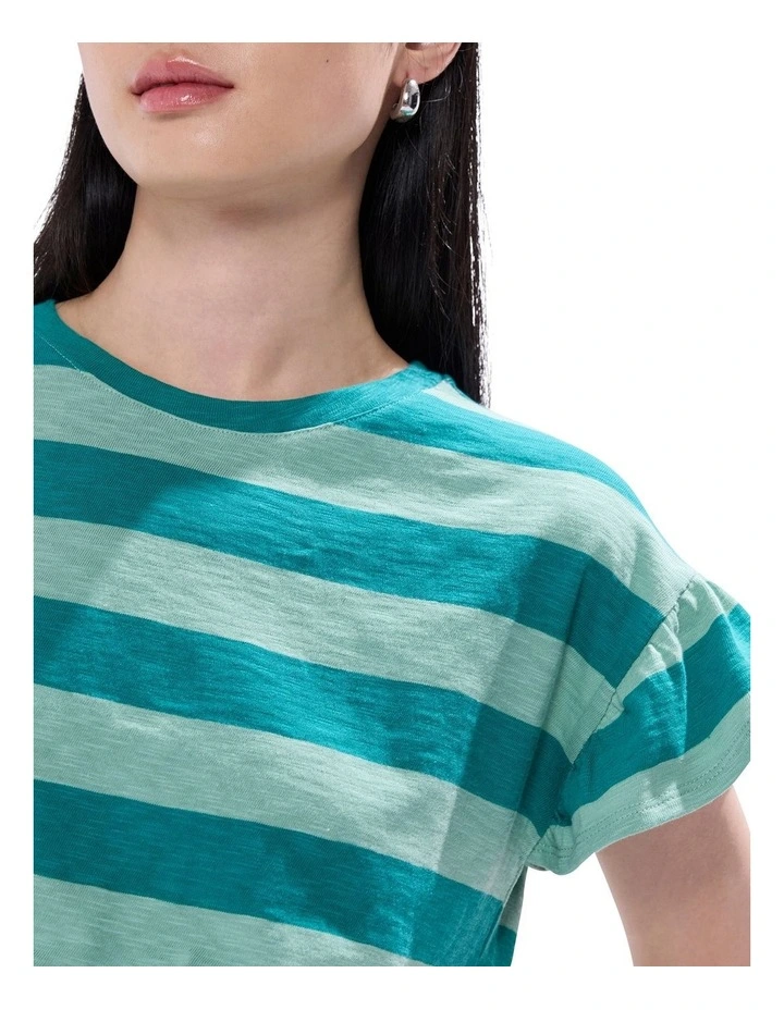 Lucinda Stripe Cotton Tee in Green Stripe image 3