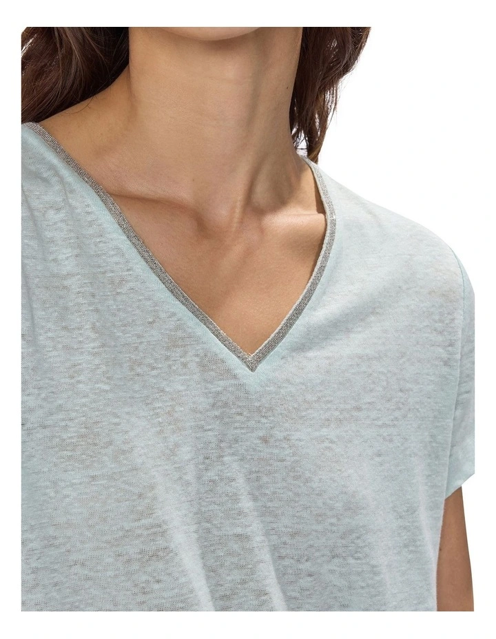 Sam V-Neck Linen Tee in Sea Spray image 3