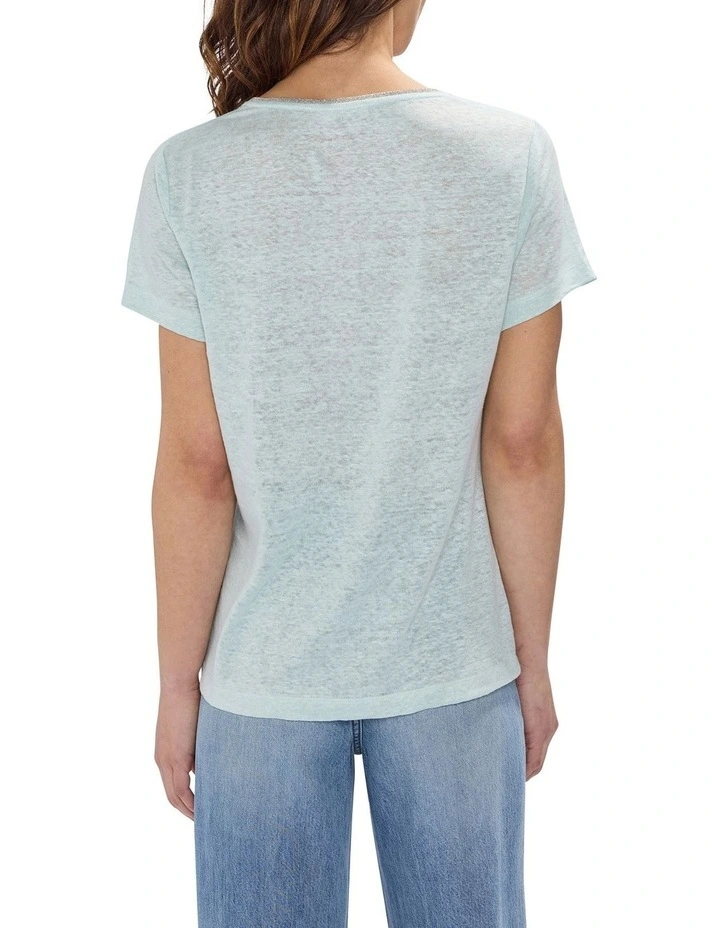 Sam V-Neck Linen Tee in Sea Spray image 4
