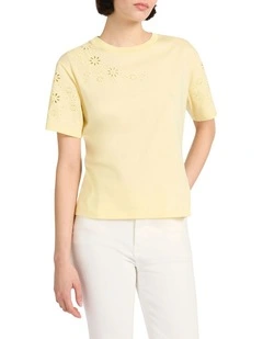 Cornelia Embroidered Tee in Butter