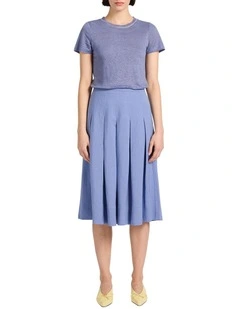 Kat Linen Crew Neck Tee in Denim Blue
