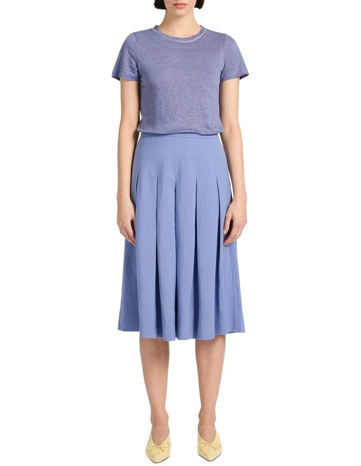 Kat Linen Crew Neck Tee in Denim Blue image 1