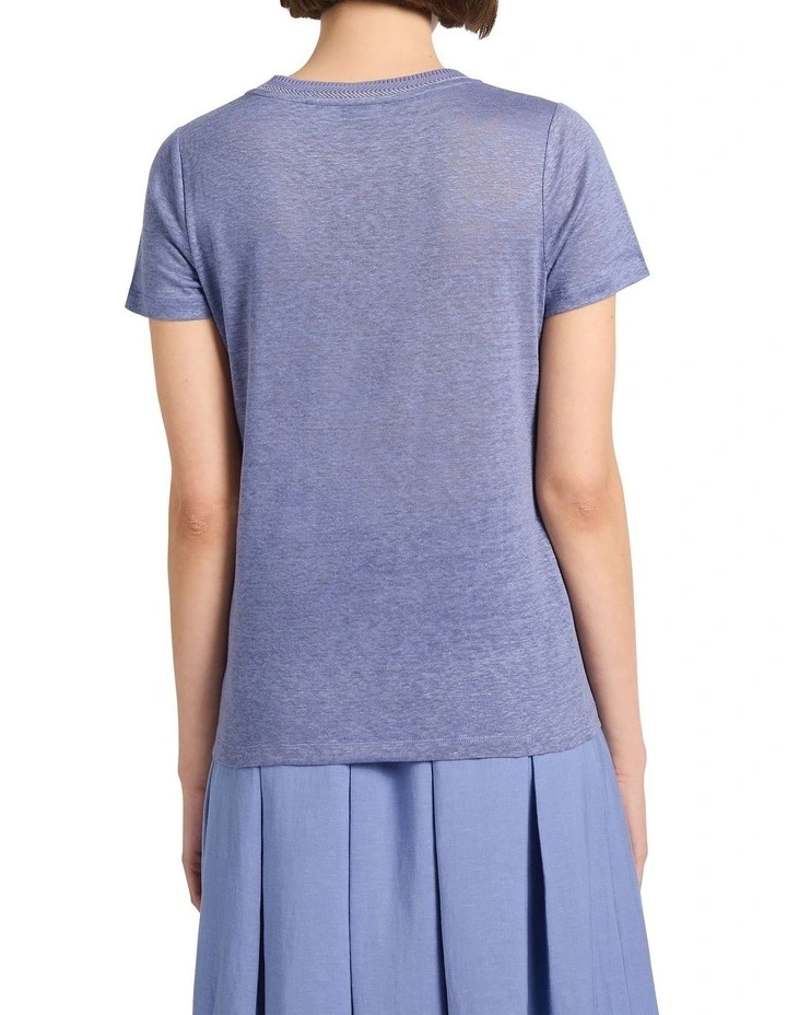 Kat Linen Crew Neck Tee in Denim Blue image 4