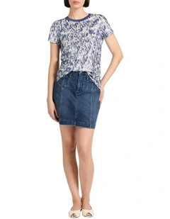 Safari Foil Linen Tee in Blue Multi