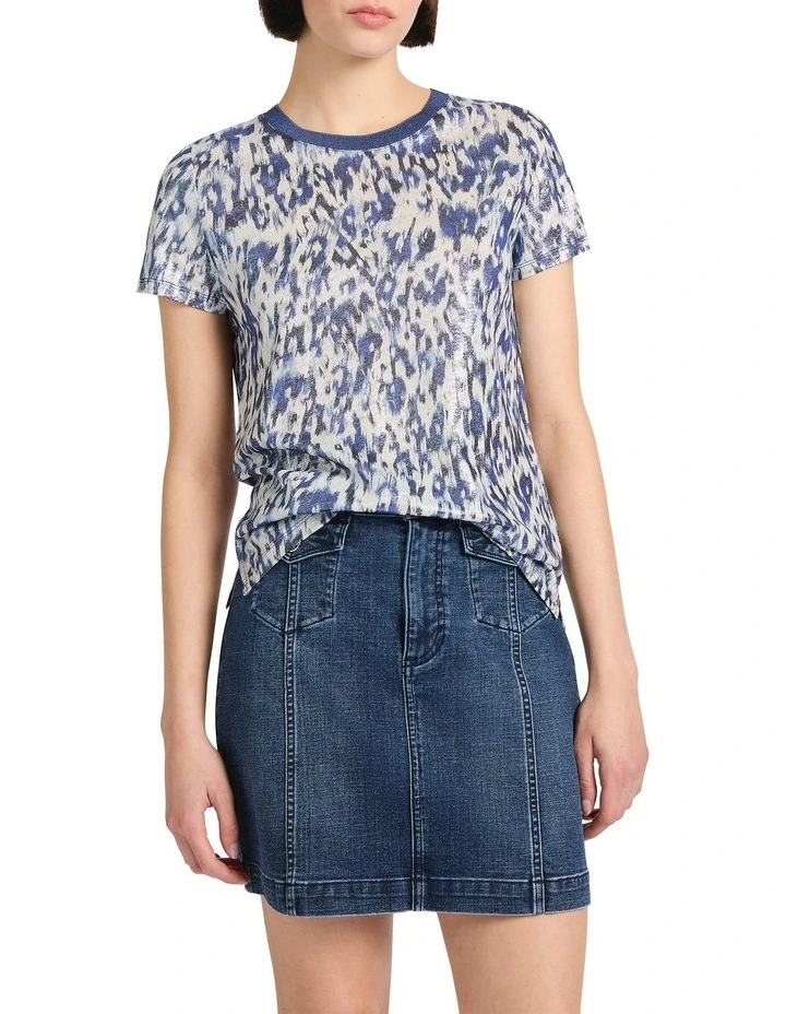 Safari Foil Linen Tee in Blue Multi image 2