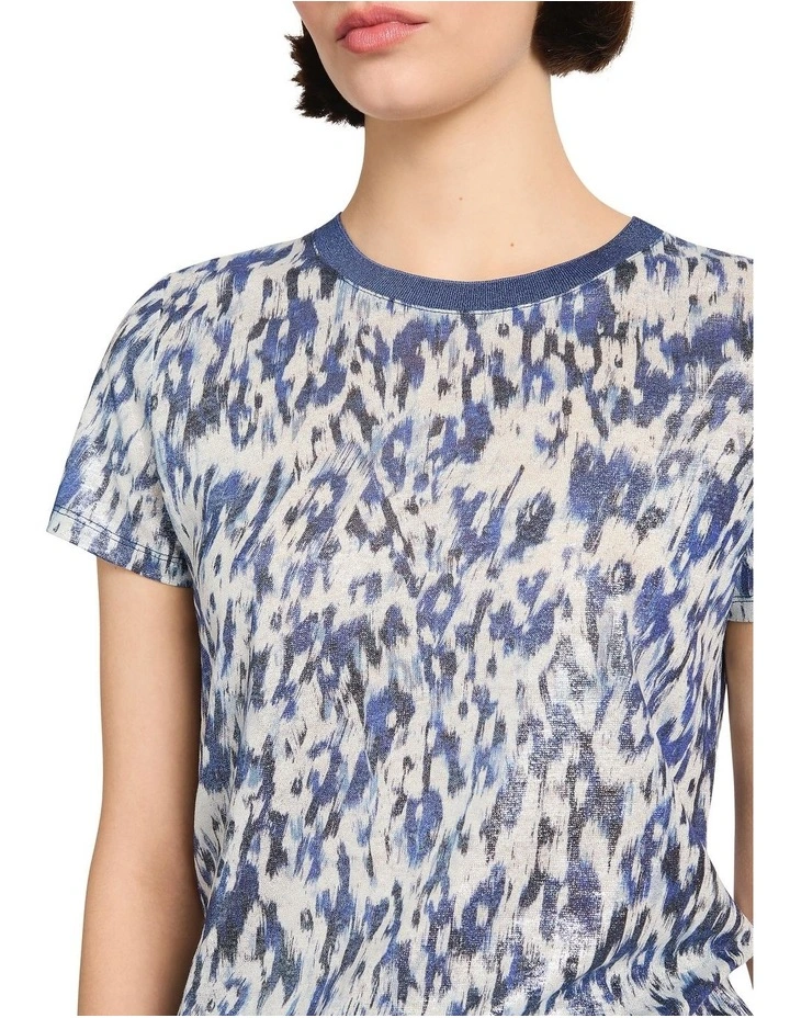 Safari Foil Linen Tee in Blue Multi image 3