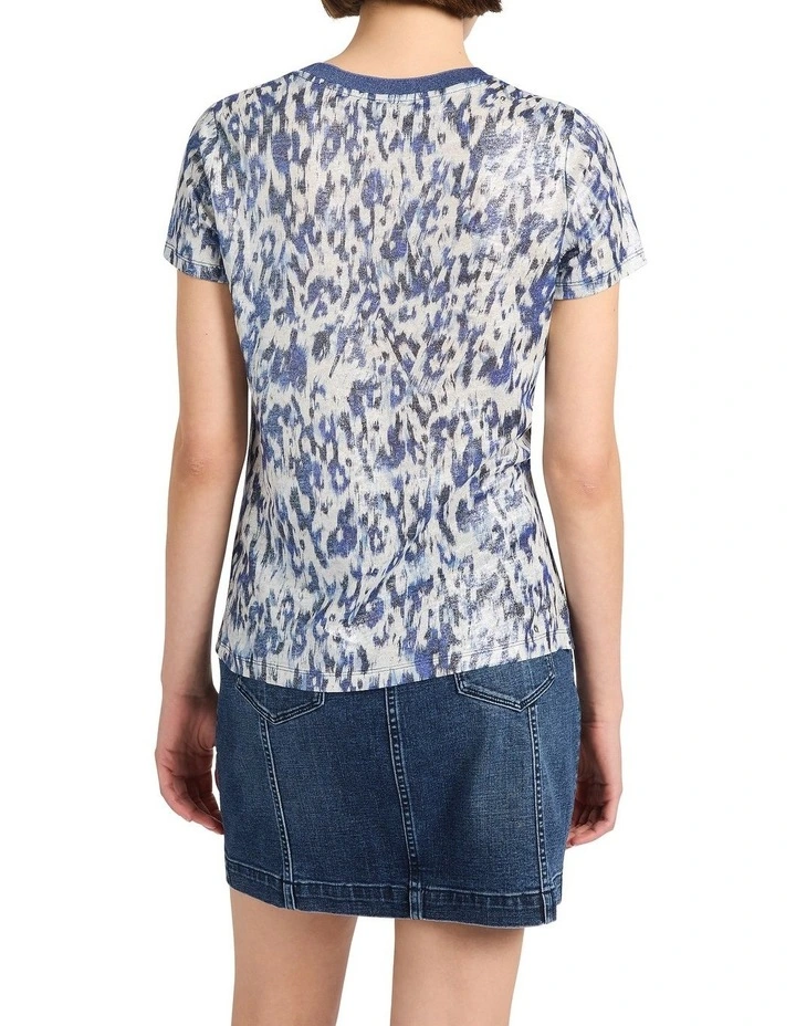 Safari Foil Linen Tee in Blue Multi image 4