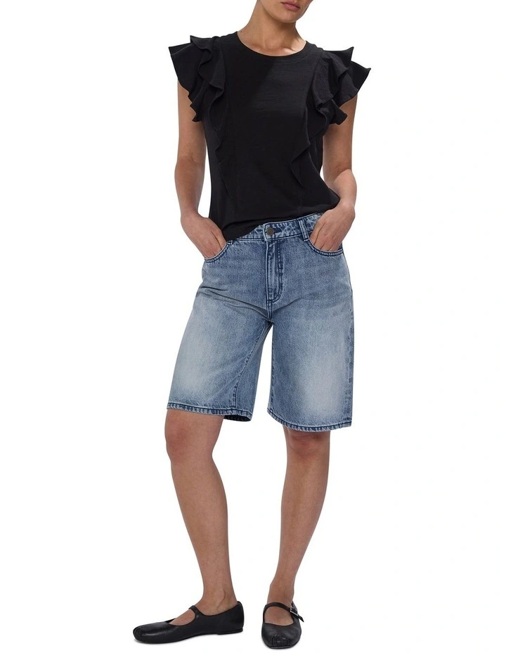 Violet Cotton Ruffle Top in Black image 2