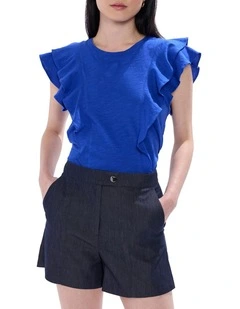 Violet Cotton Ruffle Top in Cobalt Blue
