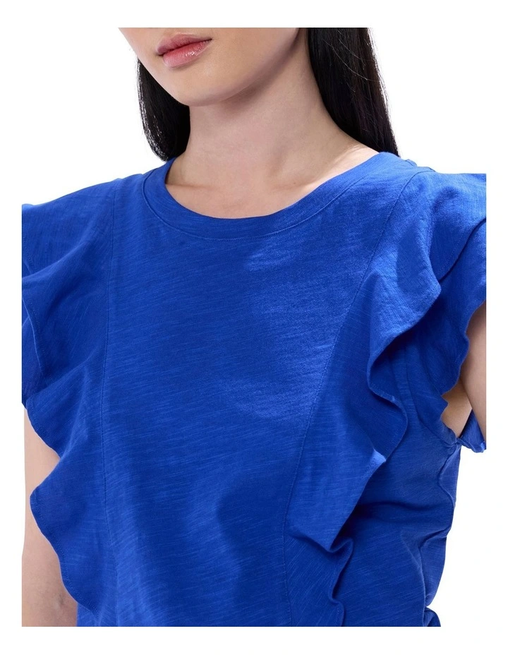Violet Cotton Ruffle Top in Cobalt Blue image 3