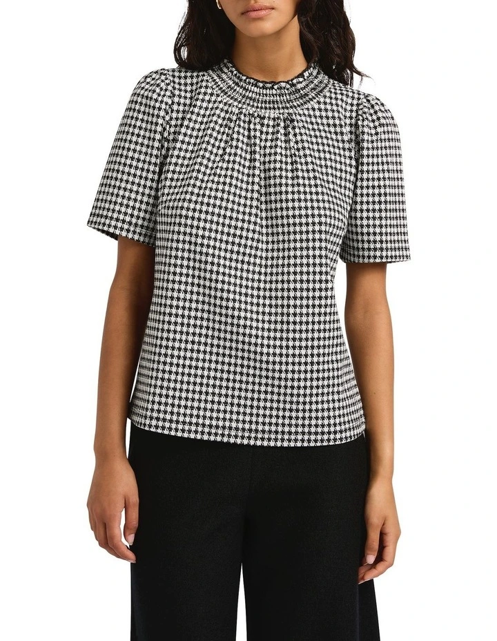 Cece Mock Neck Top in Black/White image 1