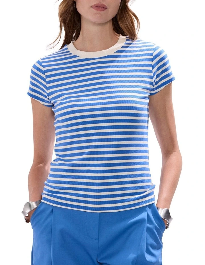 Ress Cotton Rib Tee in Blue Stripe image 1