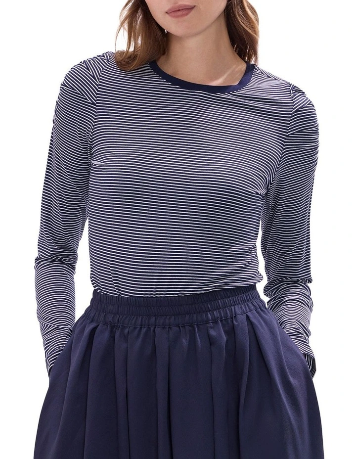 Rita Long Sleeve Top in Navy Stripe image 1