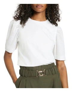 Sequin Sleeve Tee in White