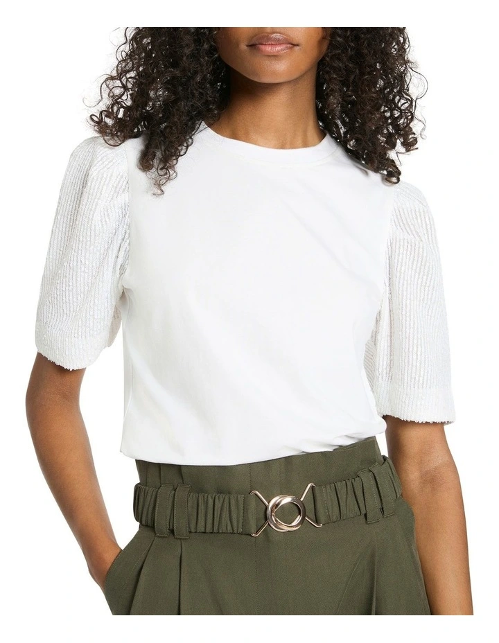 Sequin Sleeve Tee in White image 1