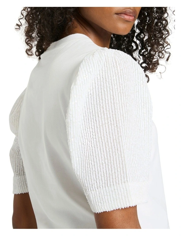 Sequin Sleeve Tee in White image 3