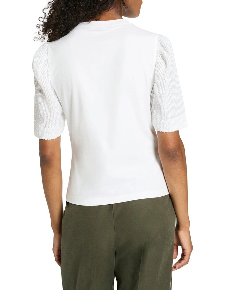 Sequin Sleeve Tee in White image 4