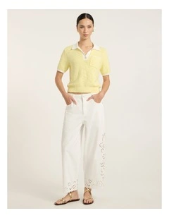 Viola Broderie Barrel Leg Jean in White