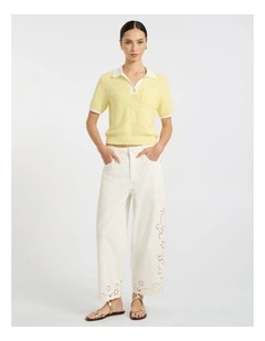 Viola Broderie Barrel Leg Jean in White