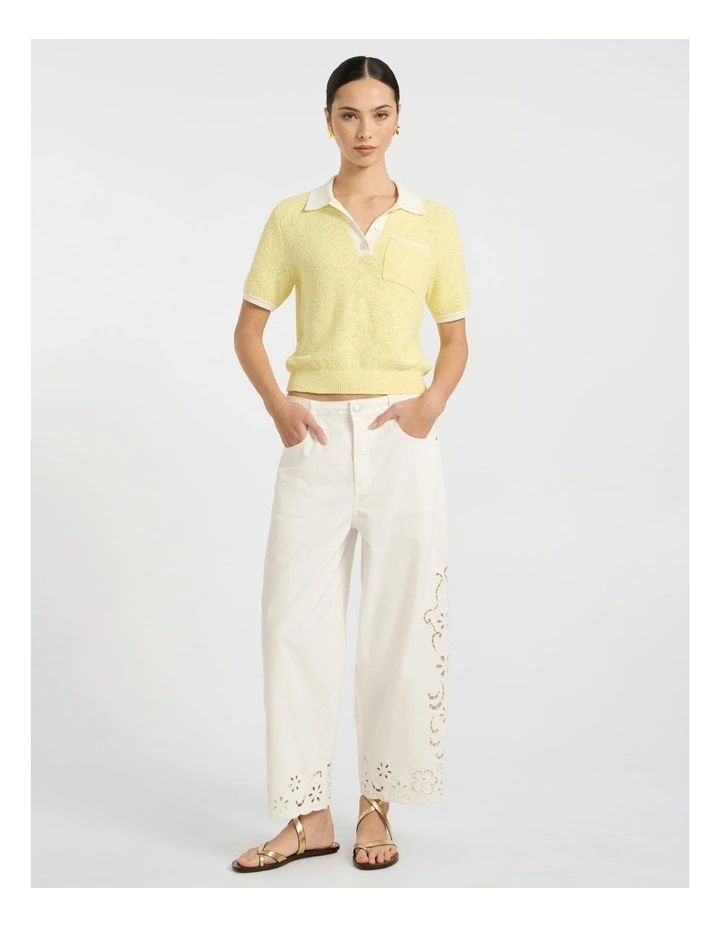 Viola Broderie Barrel Leg Jean in White image 1
