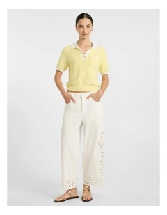 Viola Broderie Barrel Leg Jean in White