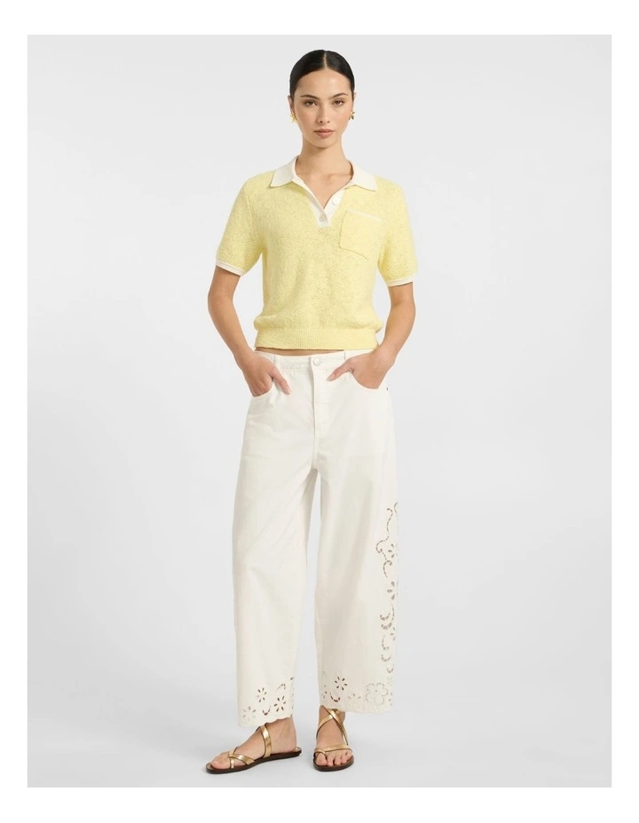 Viola Broderie Barrel Leg Jean in White image 1