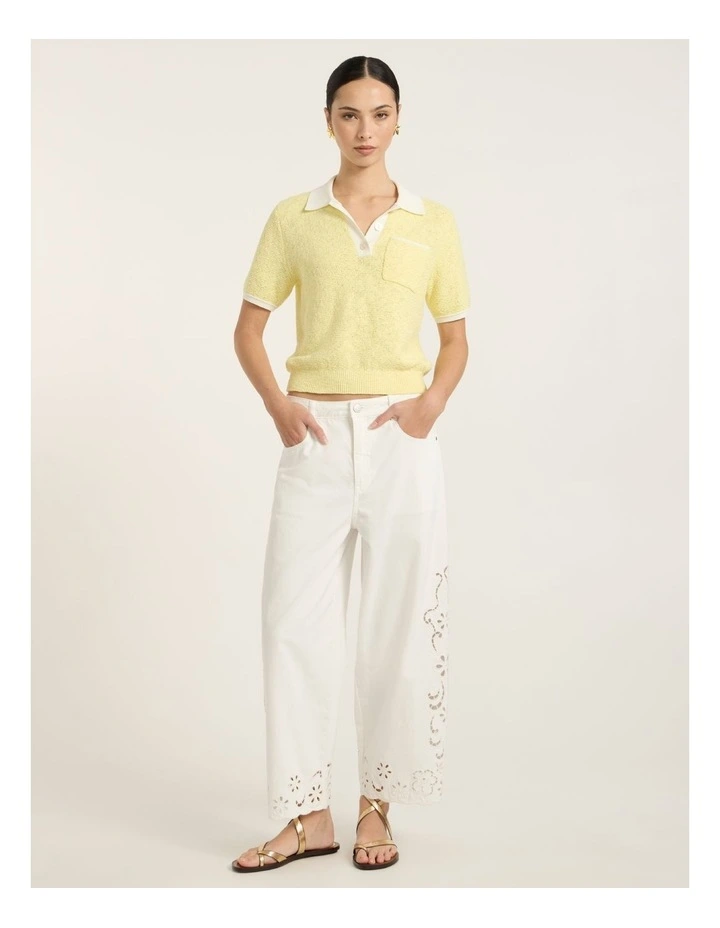 Viola Broderie Barrel Leg Jean in White image 1