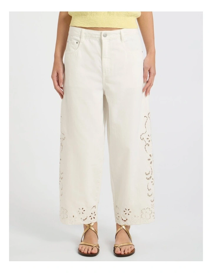 Viola Broderie Barrel Leg Jean in White image 2