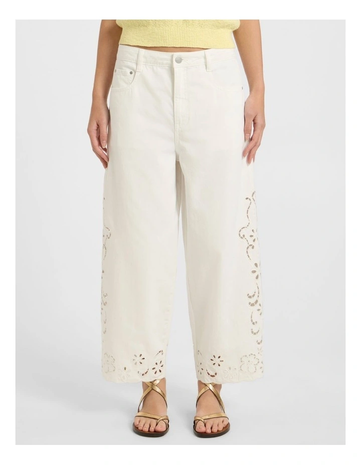 Viola Broderie Barrel Leg Jean in White image 2