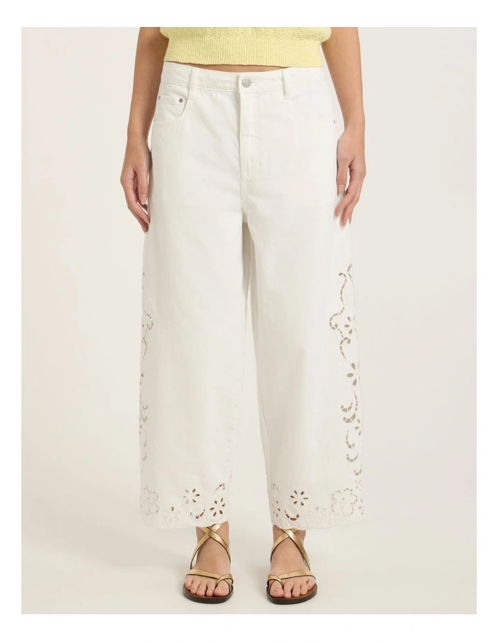 Viola Broderie Barrel Leg Jean in White image 2