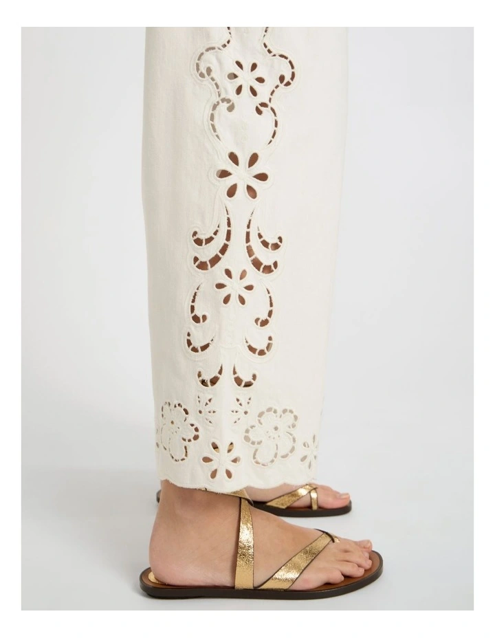 Viola Broderie Barrel Leg Jean in White image 3