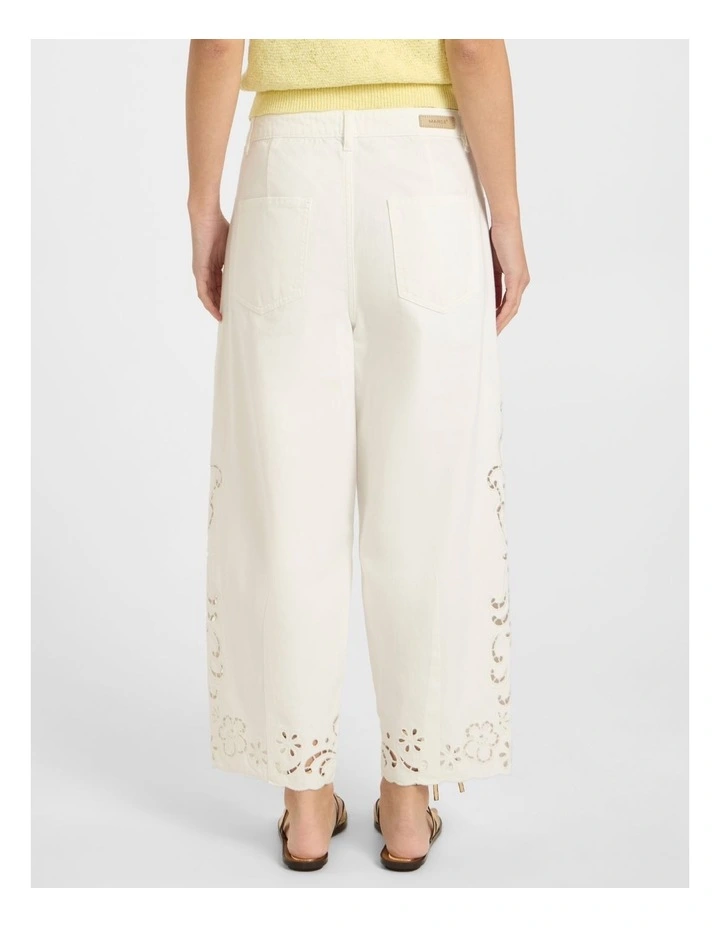 Viola Broderie Barrel Leg Jean in White image 3
