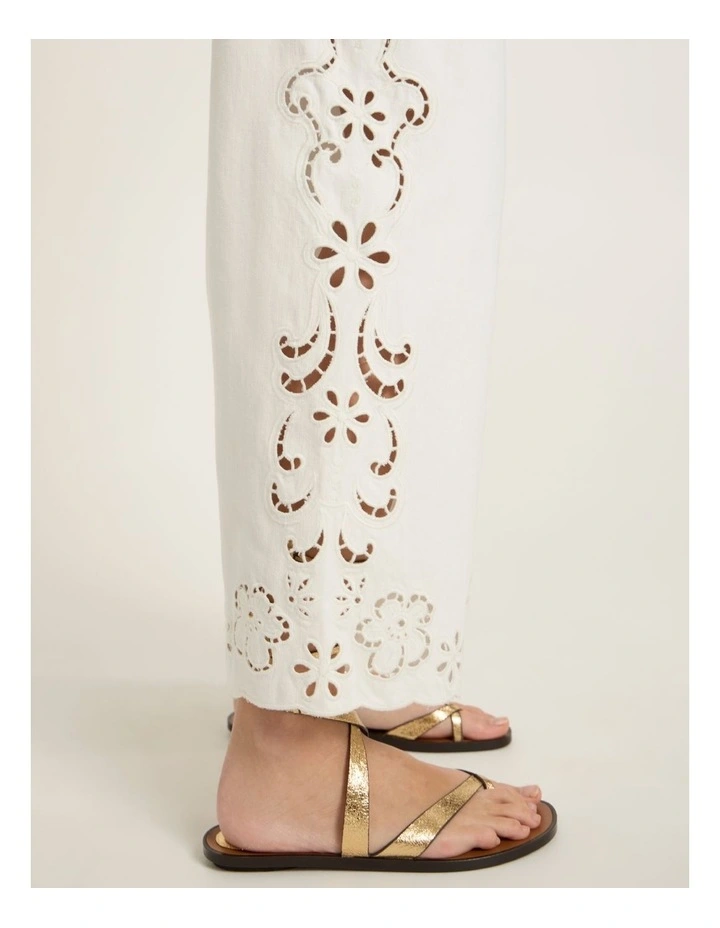 Viola Broderie Barrel Leg Jean in White image 3