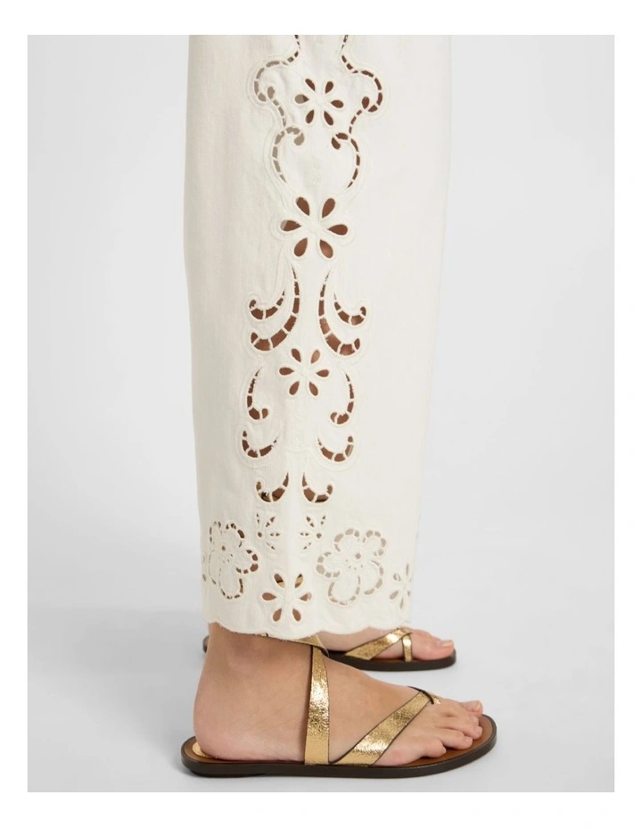 Viola Broderie Barrel Leg Jean in White image 4