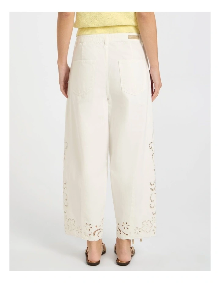 Viola Broderie Barrel Leg Jean in White image 5
