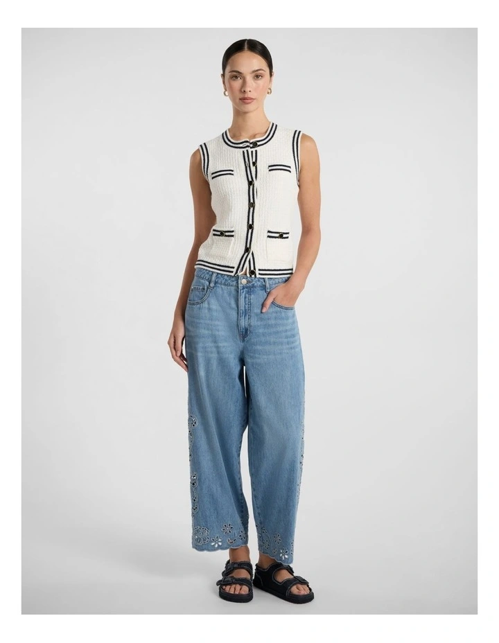 Viola Broderie Barrel Leg Jean in Malibu Blue image 1