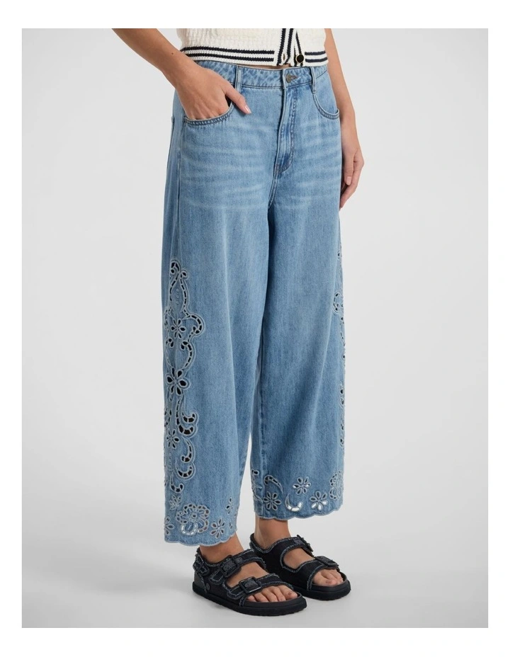 Viola Broderie Barrel Leg Jean in Malibu Blue image 2