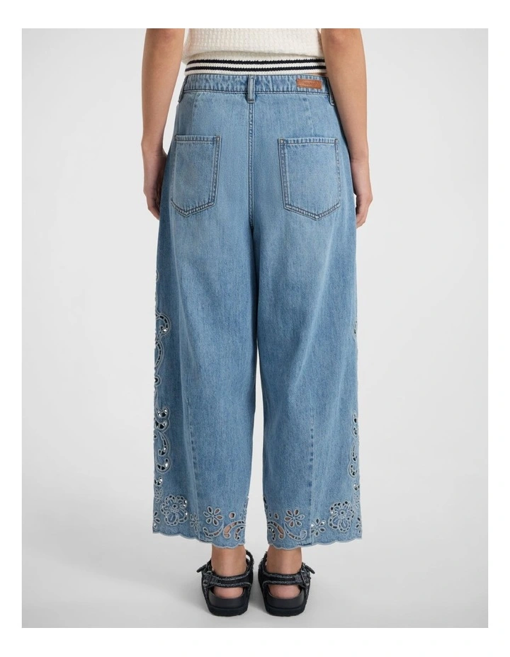 Viola Broderie Barrel Leg Jean in Malibu Blue image 3