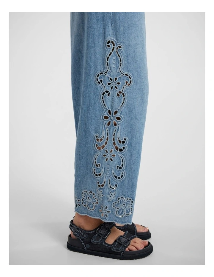 Viola Broderie Barrel Leg Jean in Malibu Blue image 5