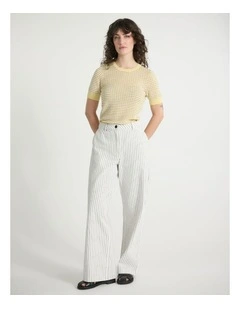 Olivia Wide Leg Jean in White Stripe