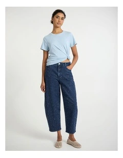 Gigi Sparkly Barrel Leg Jean in Ink