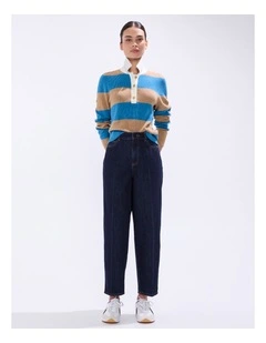 Mickey Waxed Barrel Leg Jean in Indigo