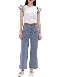 Rail Road Wide Leg Jean in Navy Stripe