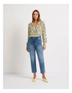 Mariah Studded Girlfriend Jean in Han Blue