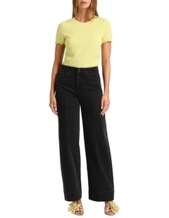Flora Low Rise Wide Leg Jean in Washed Black